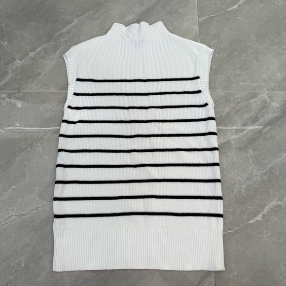 Women’s Talbots Stripe Shaker Stitch Funnel Neck Shell Mock Neck Sweater Medium - Picture 9 of 16